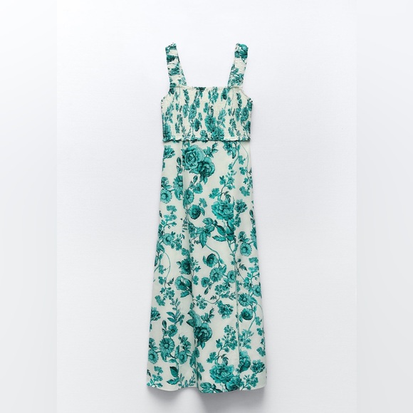 ❣️SOLD❣️ New with Tags Zara Green Floral Midi Dress with Slit Size XS - Picture 6 of 13